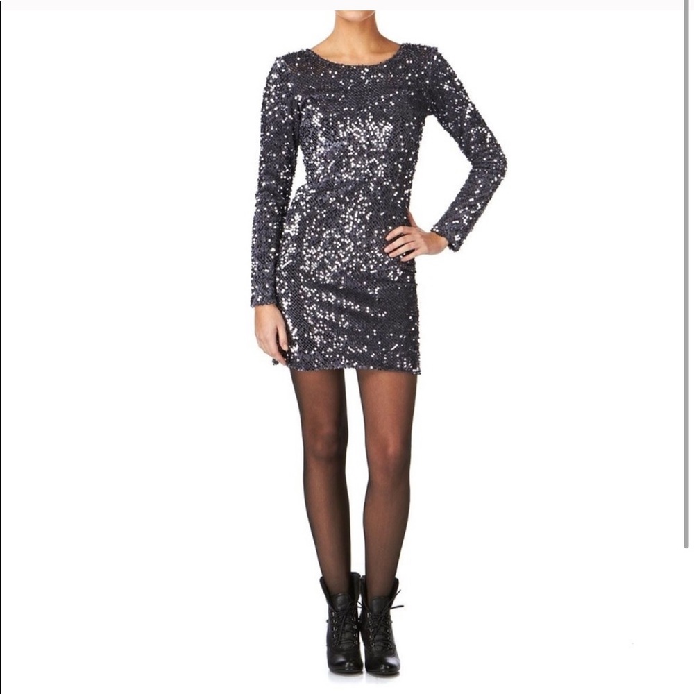 Motel Rocks Sequin Pewter/Grey Long Sleeve Dress